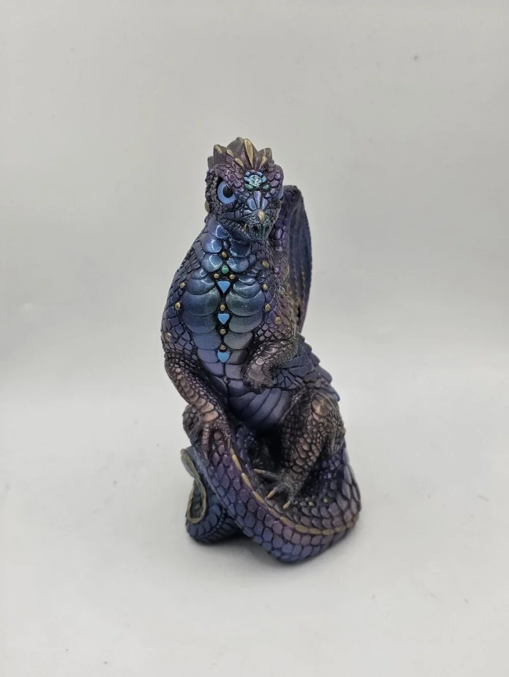 Vintage Windstone Editions Young Coiled Dragon Peacock Purple Blue M Pena 1988